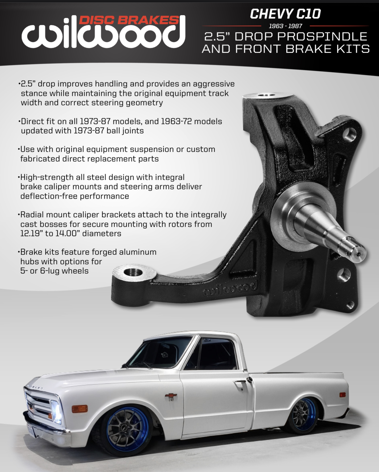 NEW RIDE TECH 2.5 DROP SPINDLES WITH CALIPER BRACKETS,COMPATIBLE WITH 73-87 C10,C15 TRUCK 
